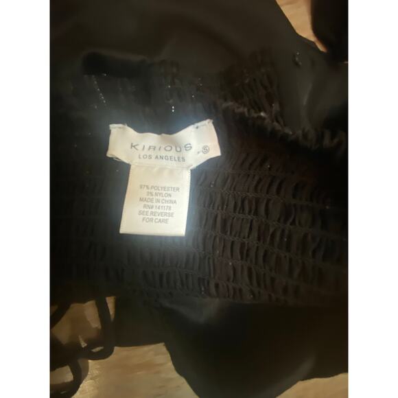 Kirious Los Angeles Black Smocked Sheer Long Sleeve Crop Top Size S - Picture 6 of 6